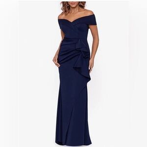 XSCAPE off the shoulder formal gown/dress, size 10 navy “midnight”